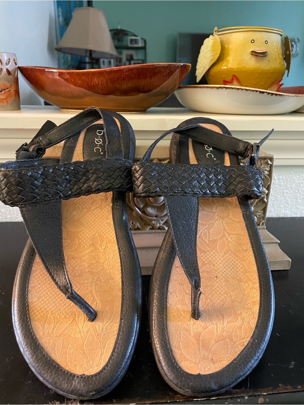 boc Black Braided T-Strap Sandals